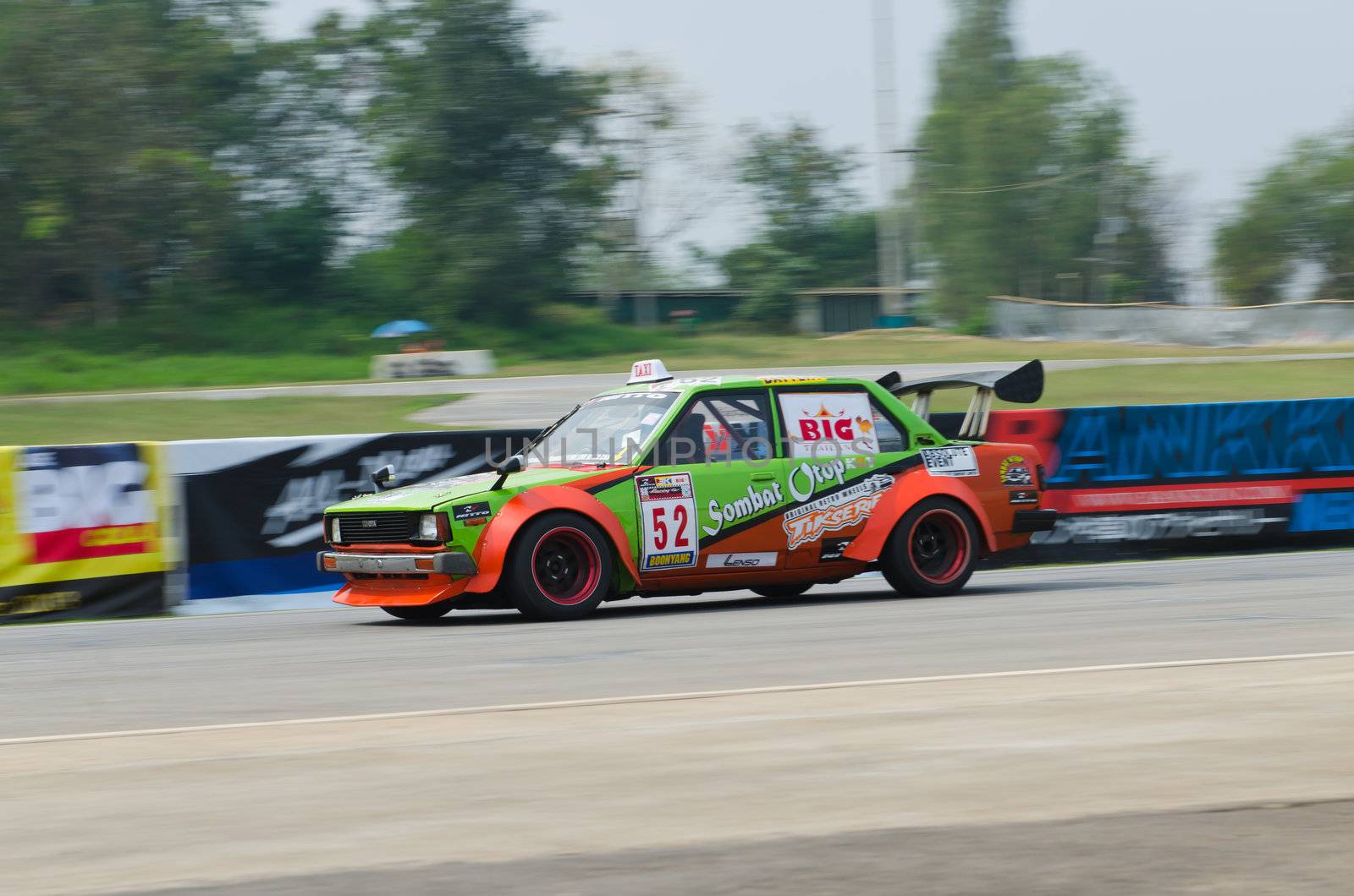 Nakhon Ratchasima, Thailand - March 9th:Unidentified car racing competitors during the "Thailand circuit 2013  " at Bonanza speedway on March 9th, 2013 in Nakhon Ratchasima, Thailand. 