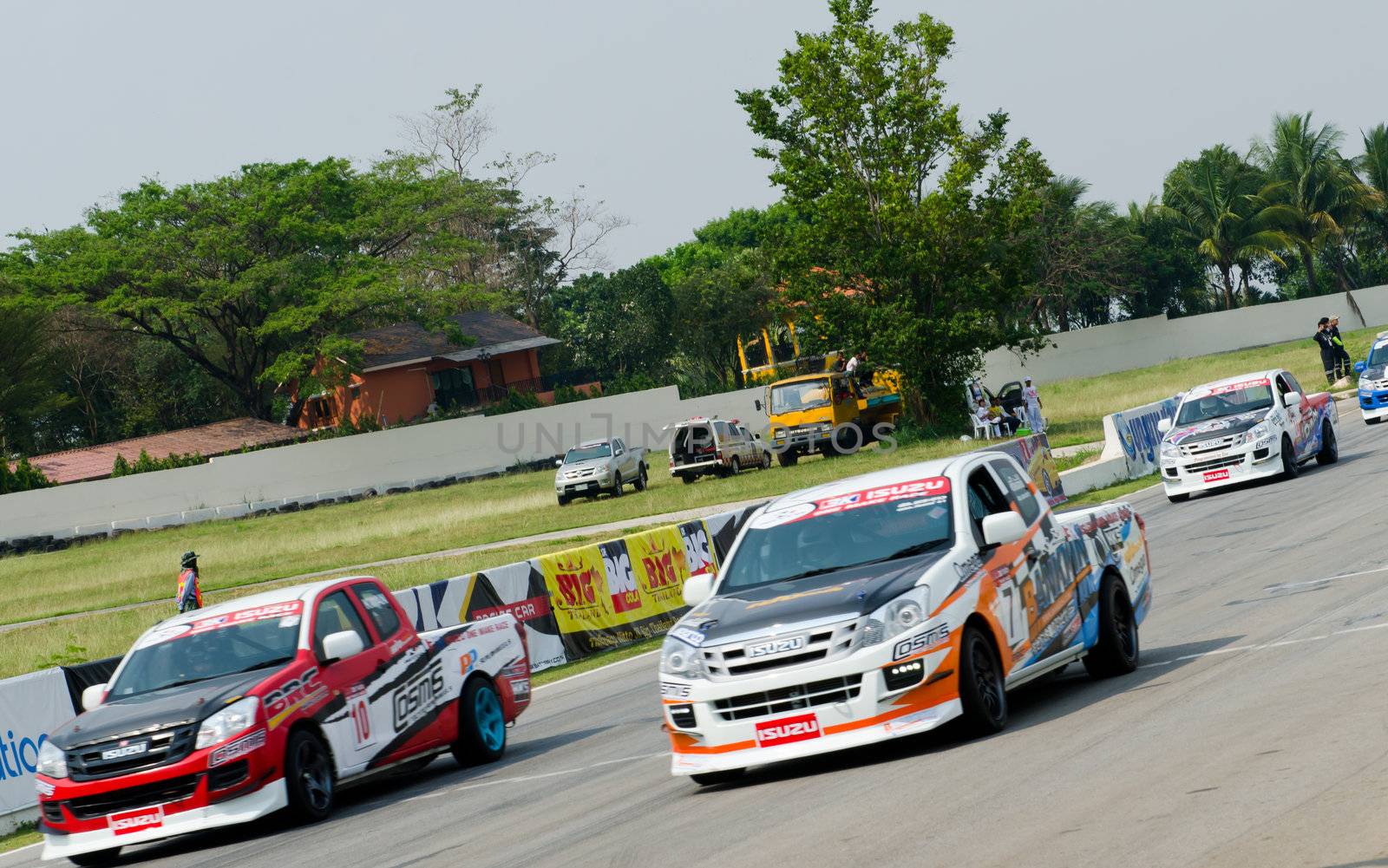 Nakhon Ratchasima, Thailand - March 9th:Unidentified car racing competitors during the "Thailand circuit 2013  " at Bonanza speedway on March 9th, 2013 in Nakhon Ratchasima, Thailand. 