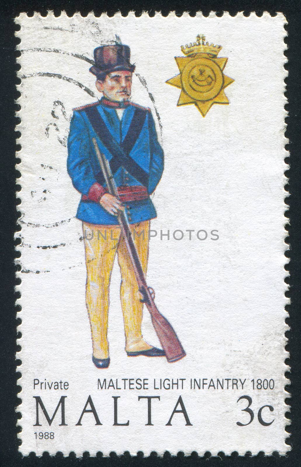 MALTA - CIRCA 1988: stamp printed by Malta, shows Light Infantry Private, circa 1988