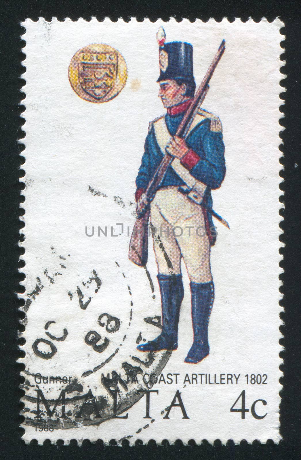 MALTA - CIRCA 1988: stamp printed by Malta, shows Coast Artillery Gunner, circa 1988