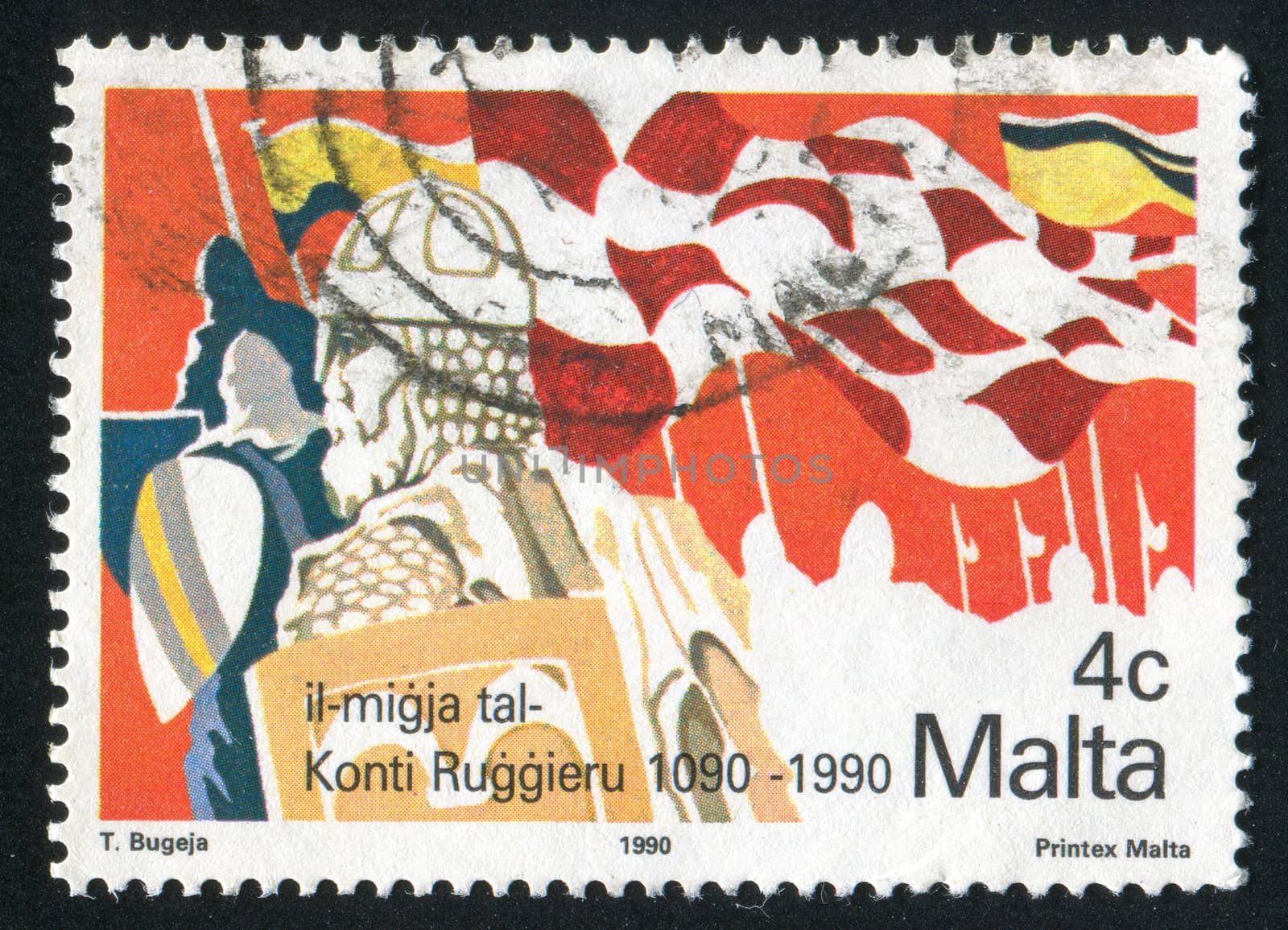 MALTA - CIRCA 1990: stamp printed by Malta, shows Army with Flags, circa 1990