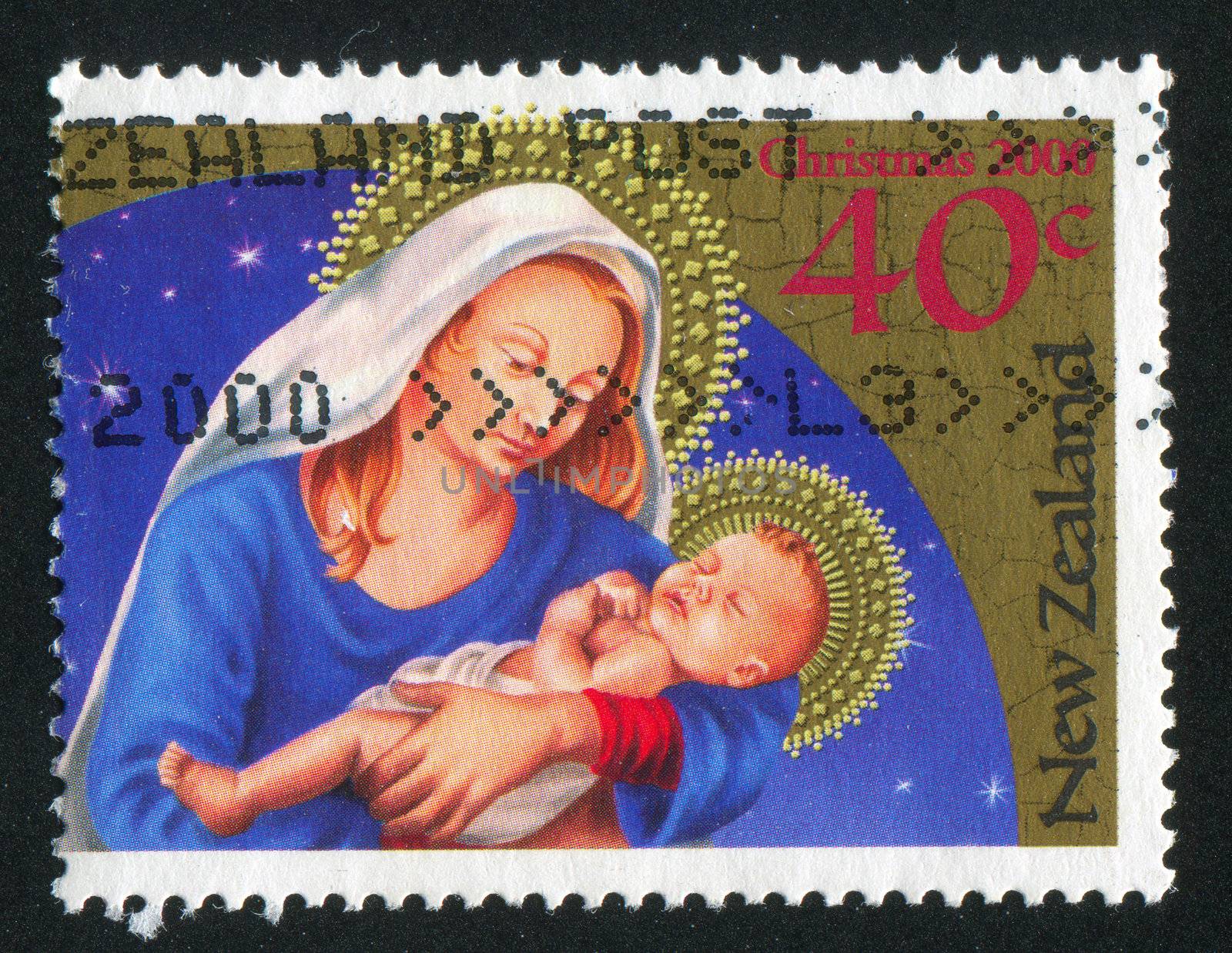 NEW ZEALAND - CIRCA 2000: stamp printed by New Zealand, shows Madonna and child, circa 2000