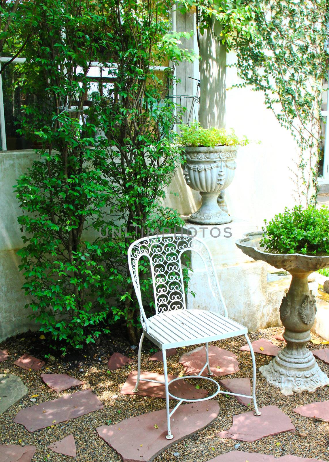 White chair in the garden by nuchylee