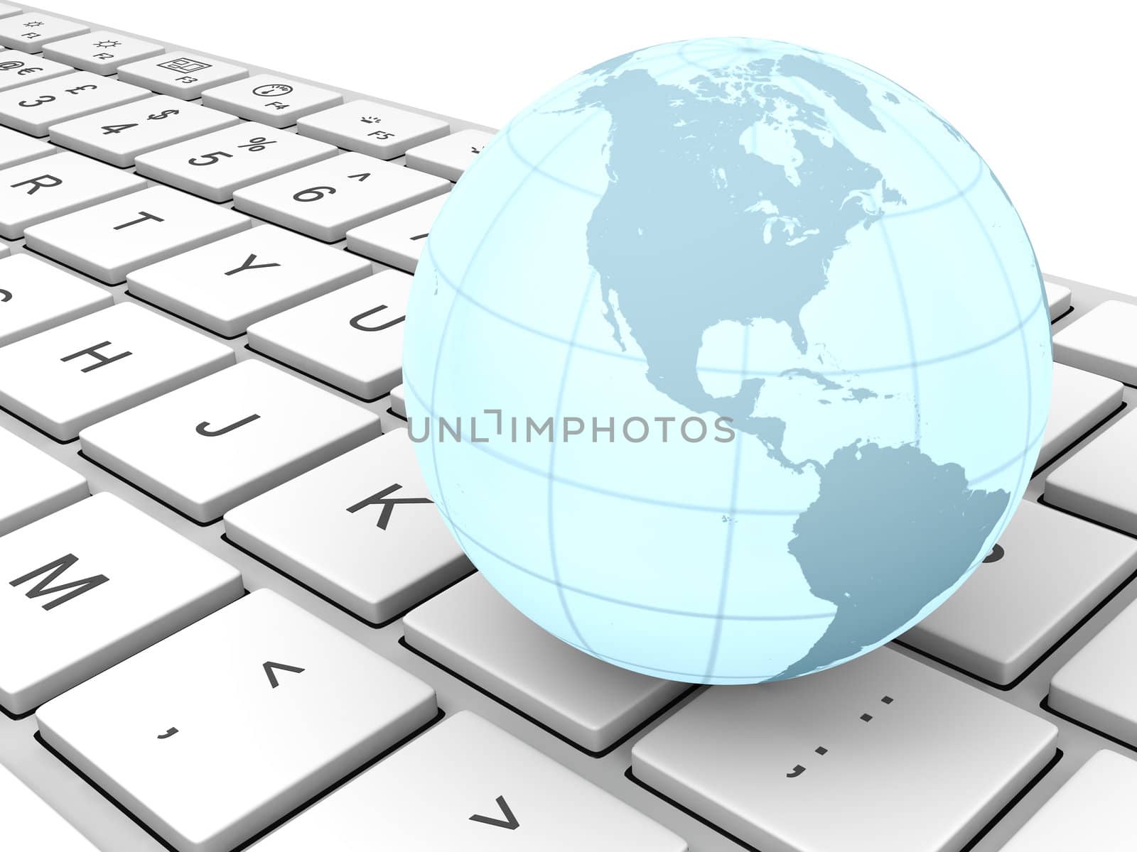 Glowing model of Earth on computer keyboard.  Elements of this image furnished by NASA