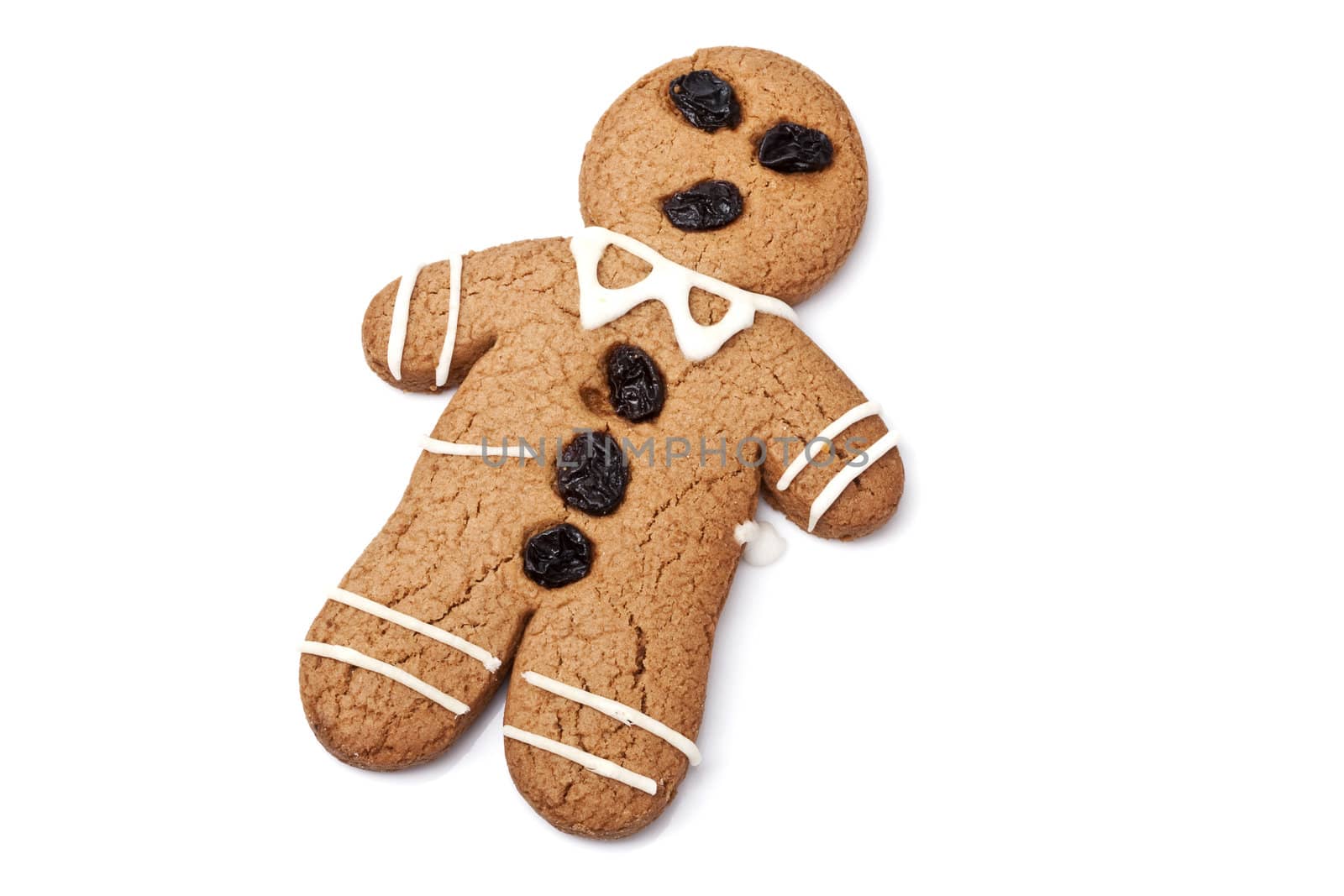 Gingerbread man on white background.