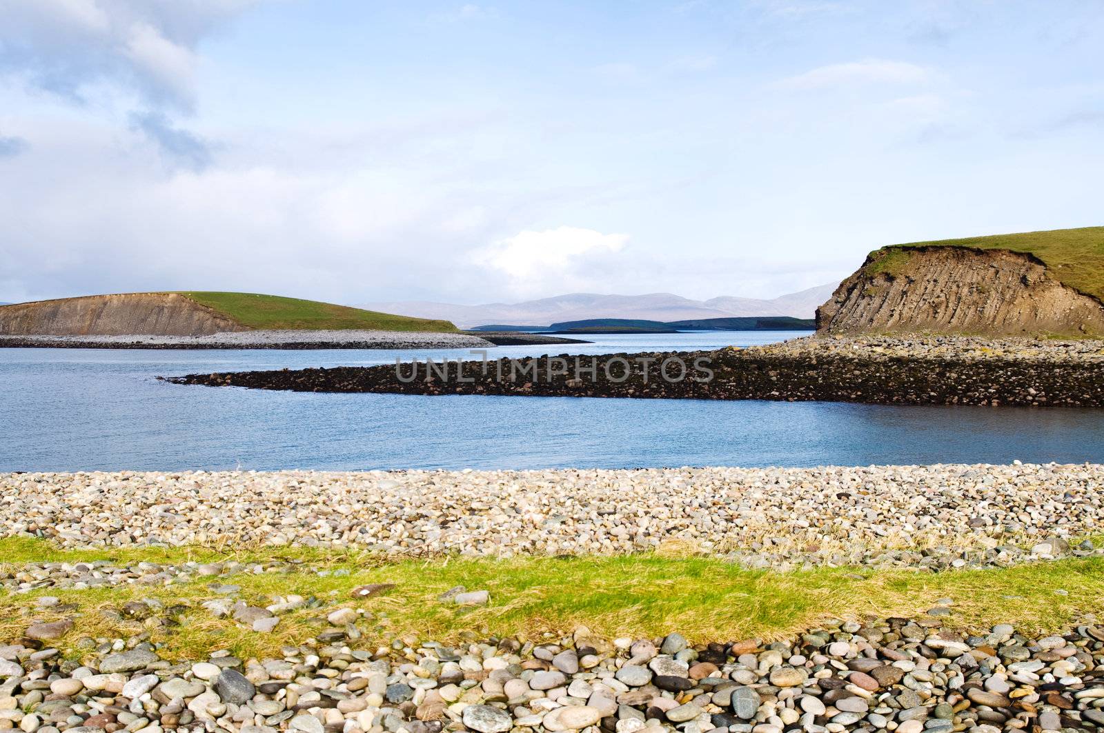 peaceful seascape with islands in Ireland.