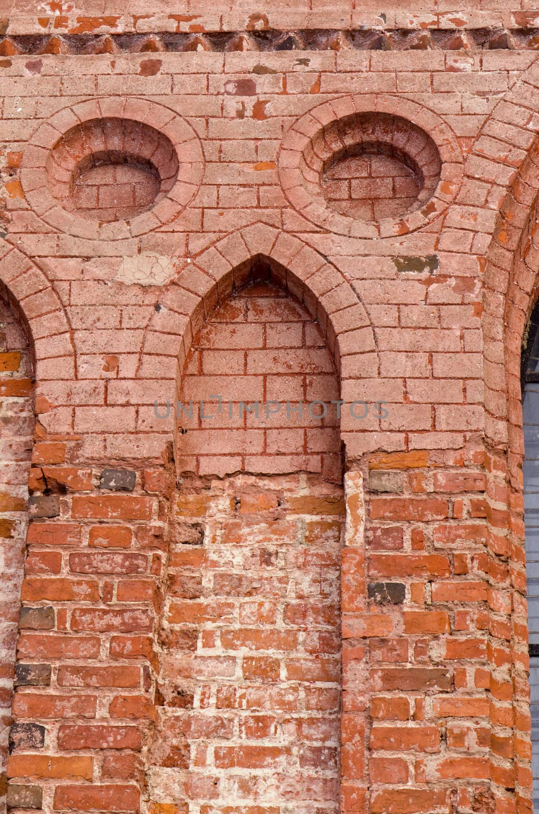 ancient grunge red brick building wall background by sauletas