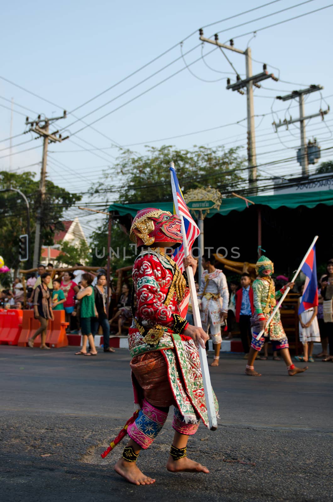 Phetchaburi, Thailand - March 28th:participants in Phranakhonkhiri festival parade 2013 on public street in front of Khao Wang  Phetchaburi on March 28th, 2013 in Phetchaburi Province, Thailand. 