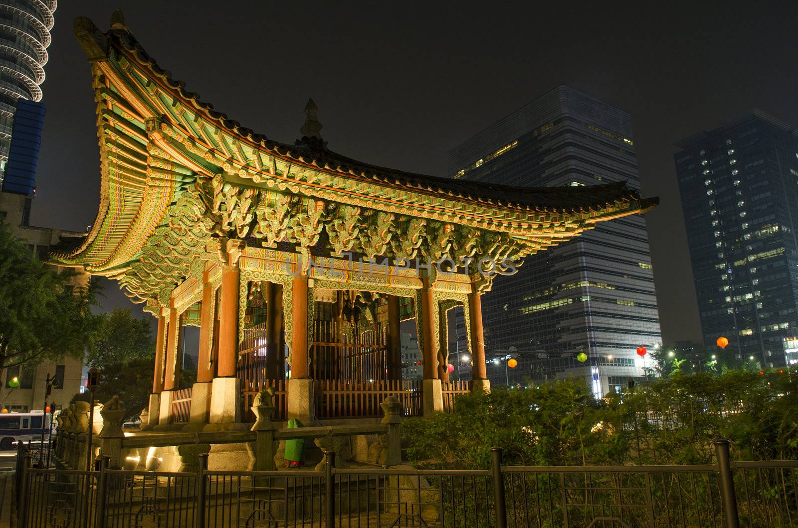 temple in central seoul south korea at night by jackmalipan