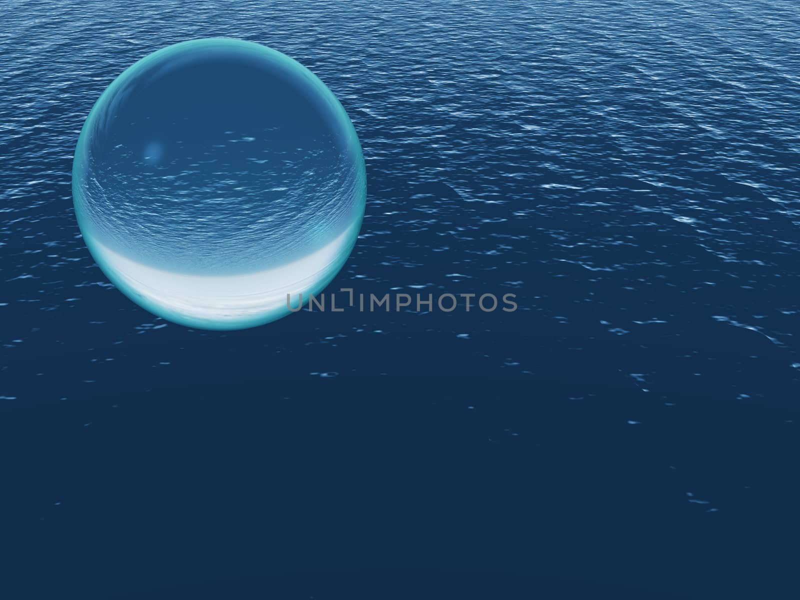 abstract liquid blue transparent ball with the specks of light and reflections by Serp