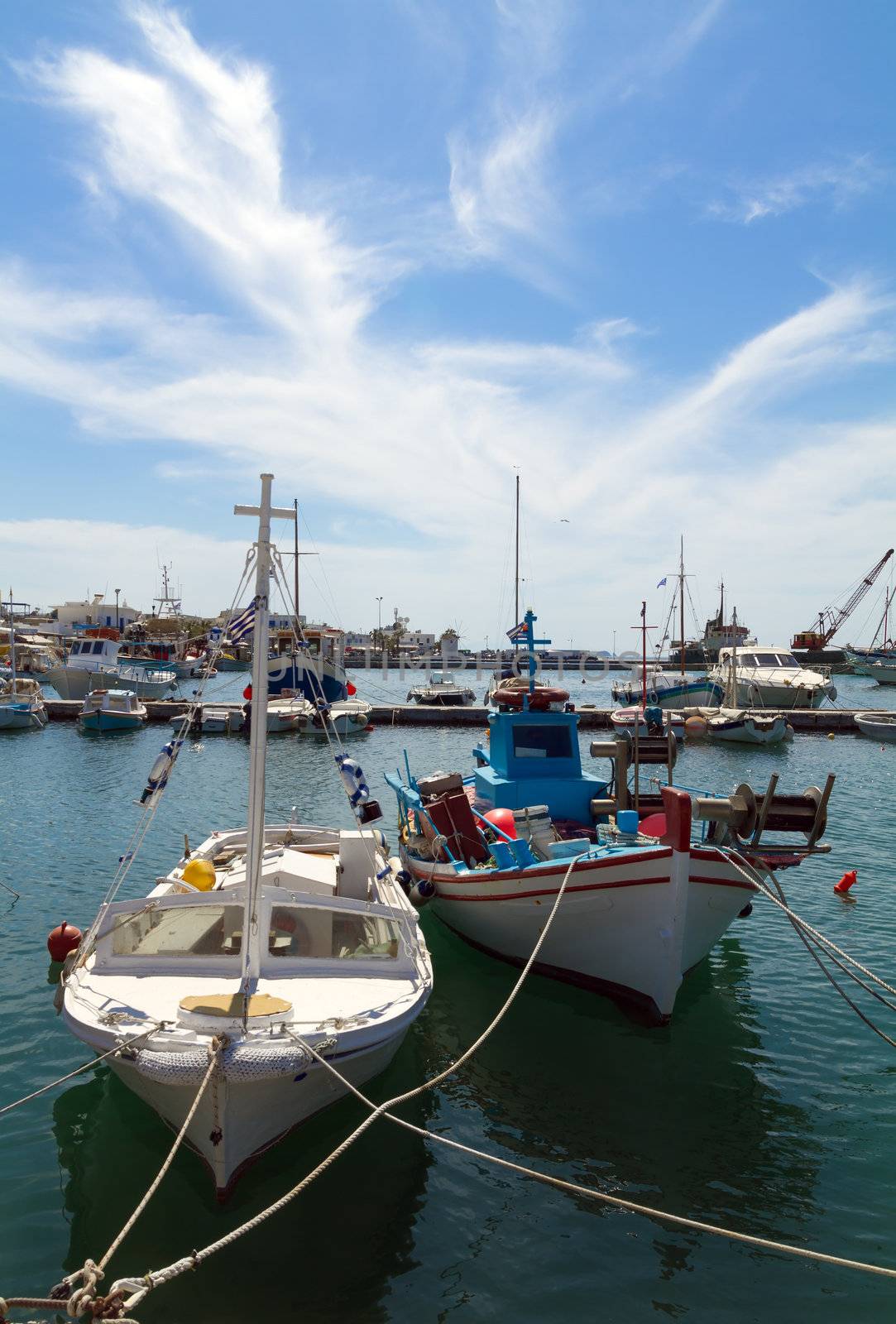 View of the port of Parikia on the island of Paros, Greece
