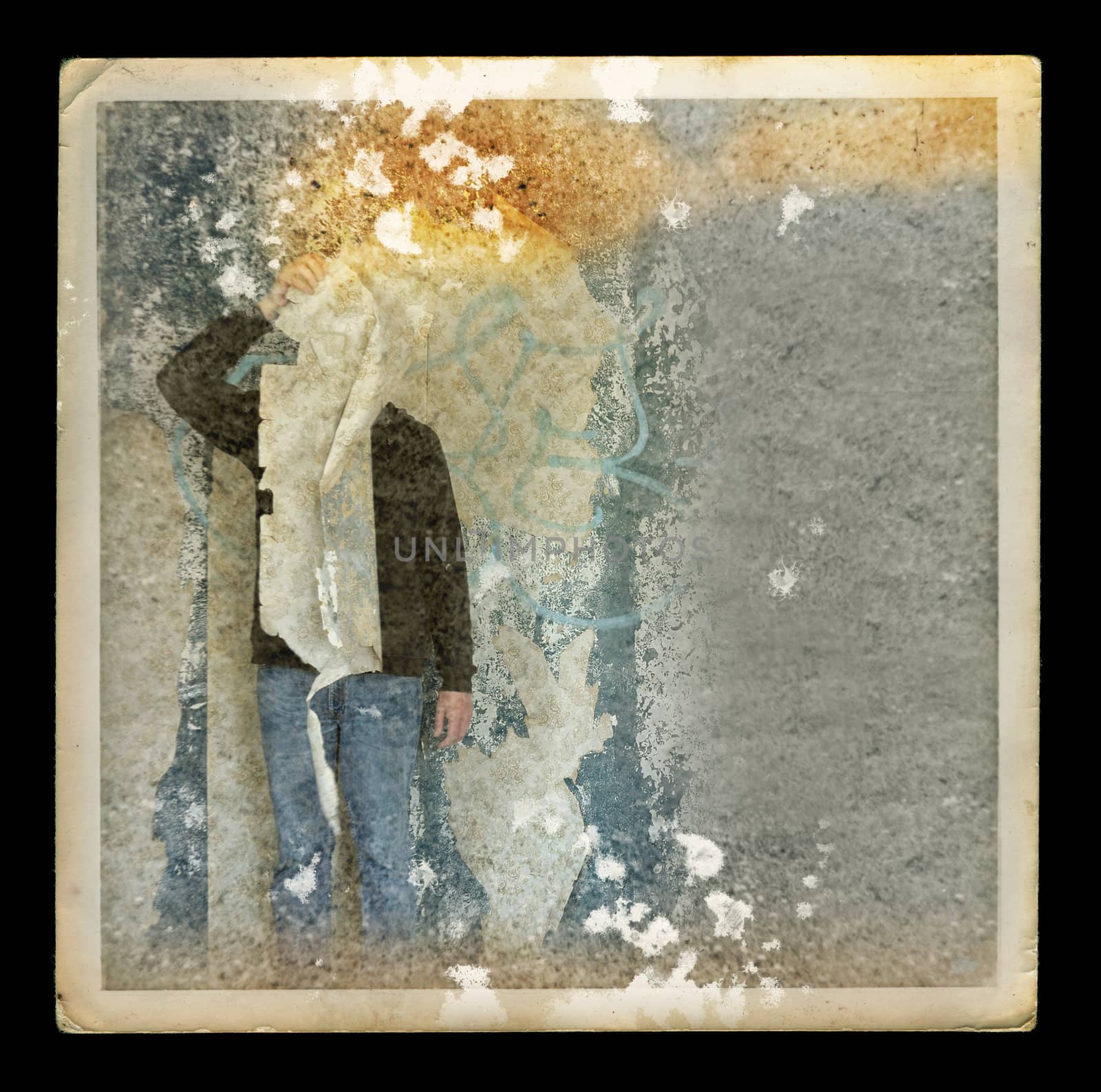 Faded picture of ghostly figure in abandoned house. Abstract illustration.