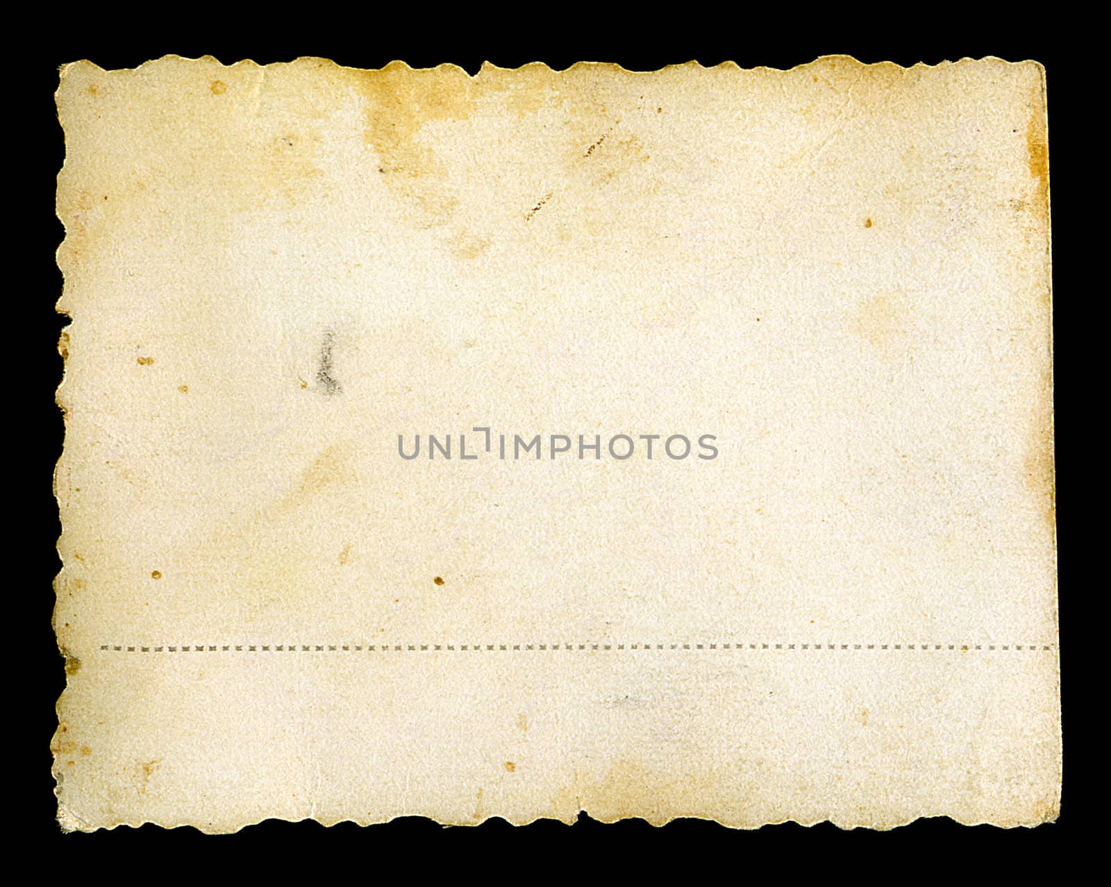 Verso of an old photo grunge stained yellow paper with dotted lines background.