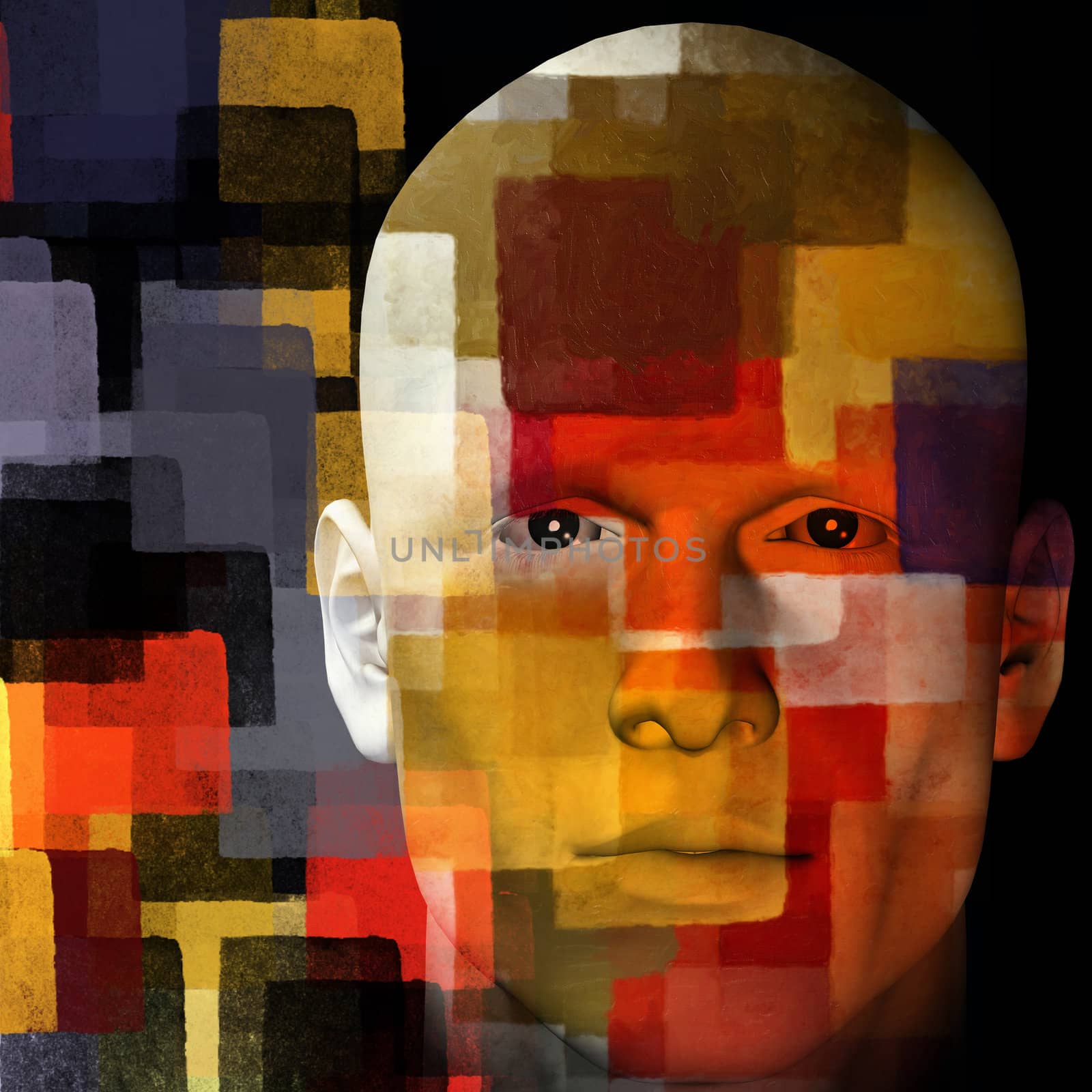 Man with colorful squares pattern. 3d illustration.