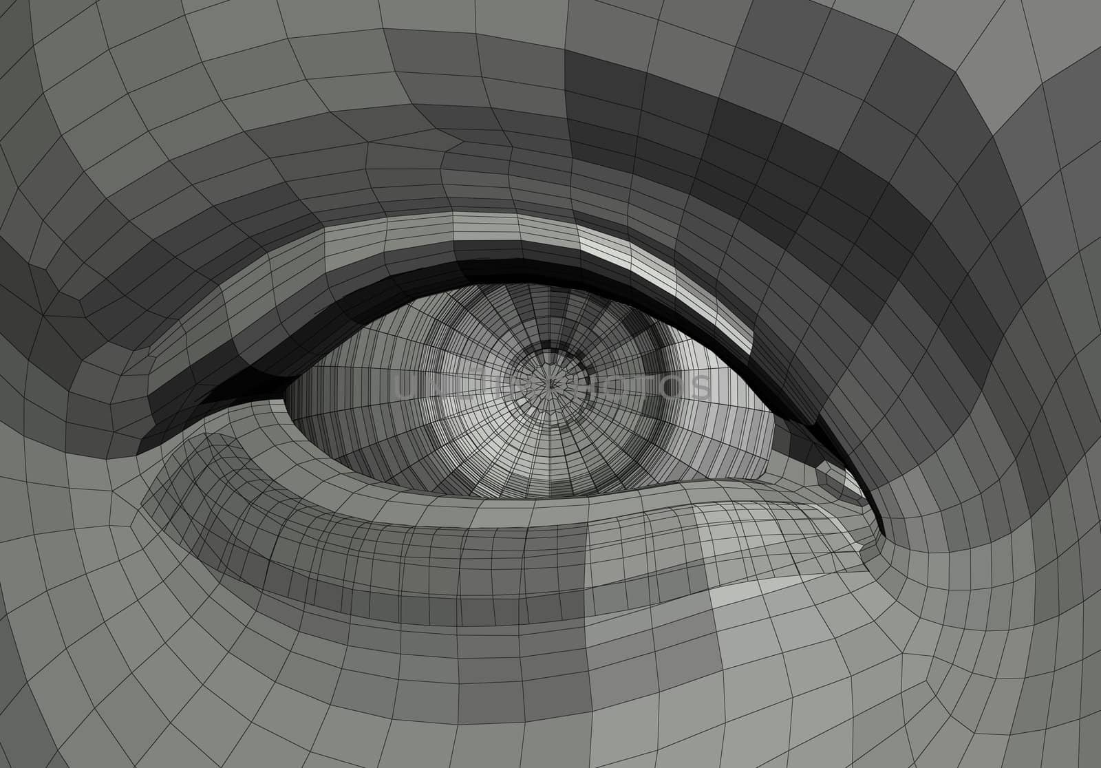 Mechanical human eye wire frame 3d illustration.