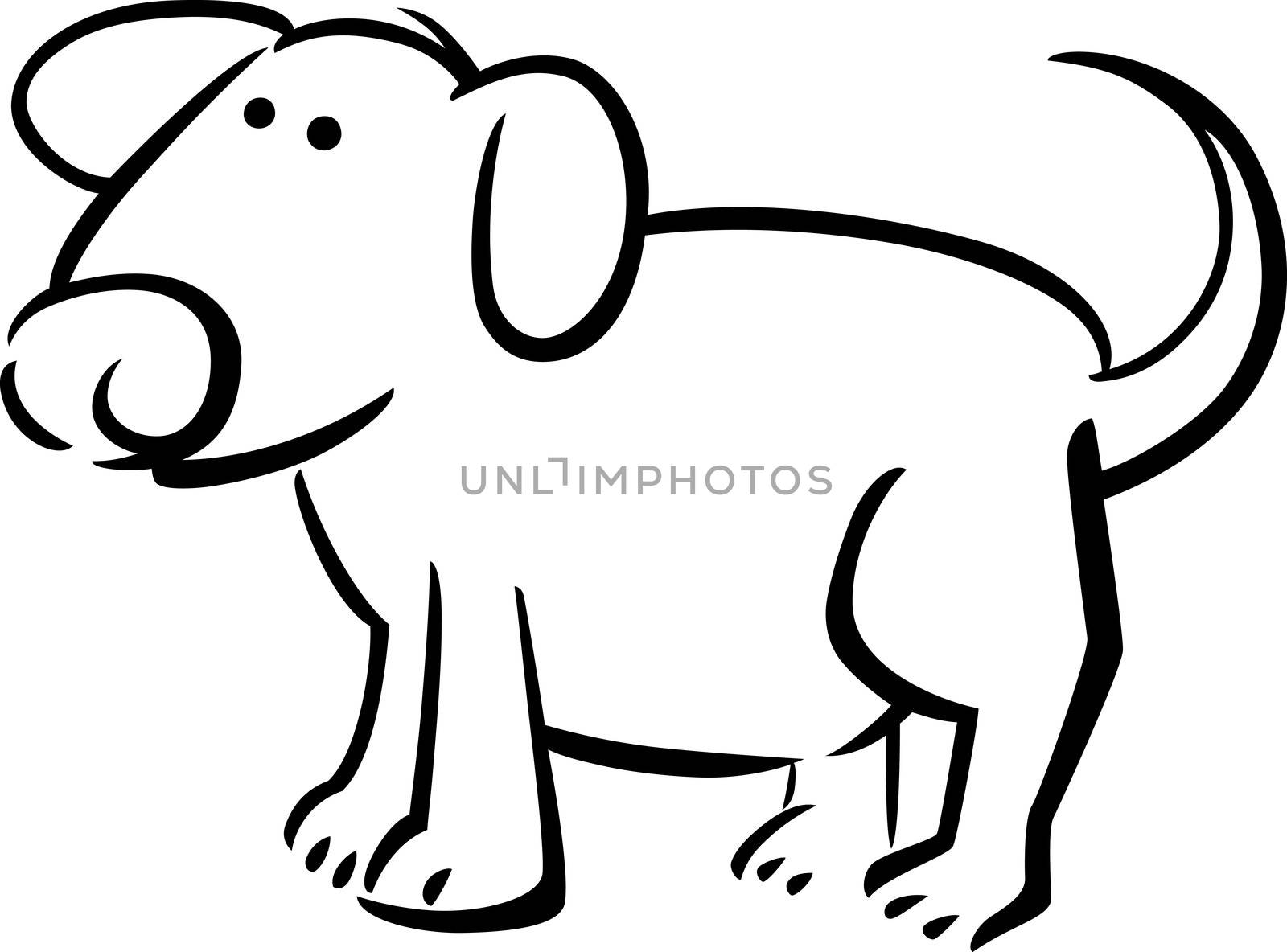 cartoon doodle illustration of dog for coloring book