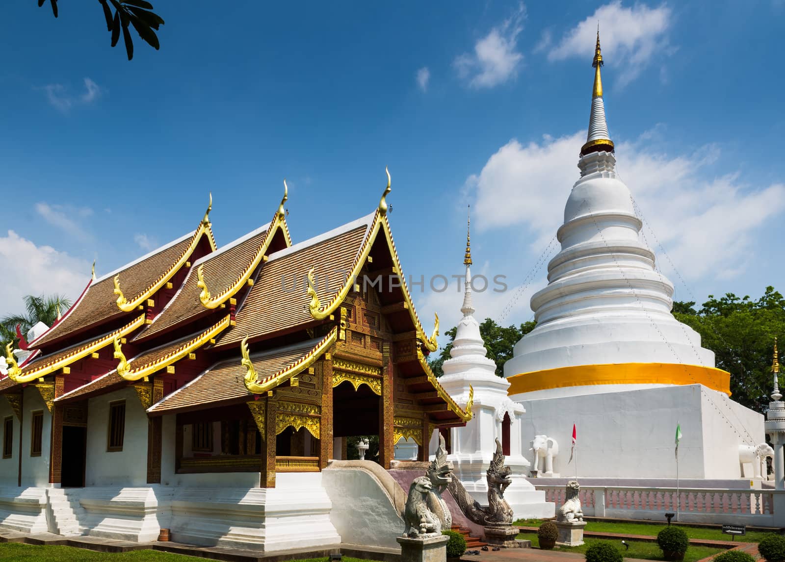 Cathedral and pagoda at Phra Singh Temple by nuttakit