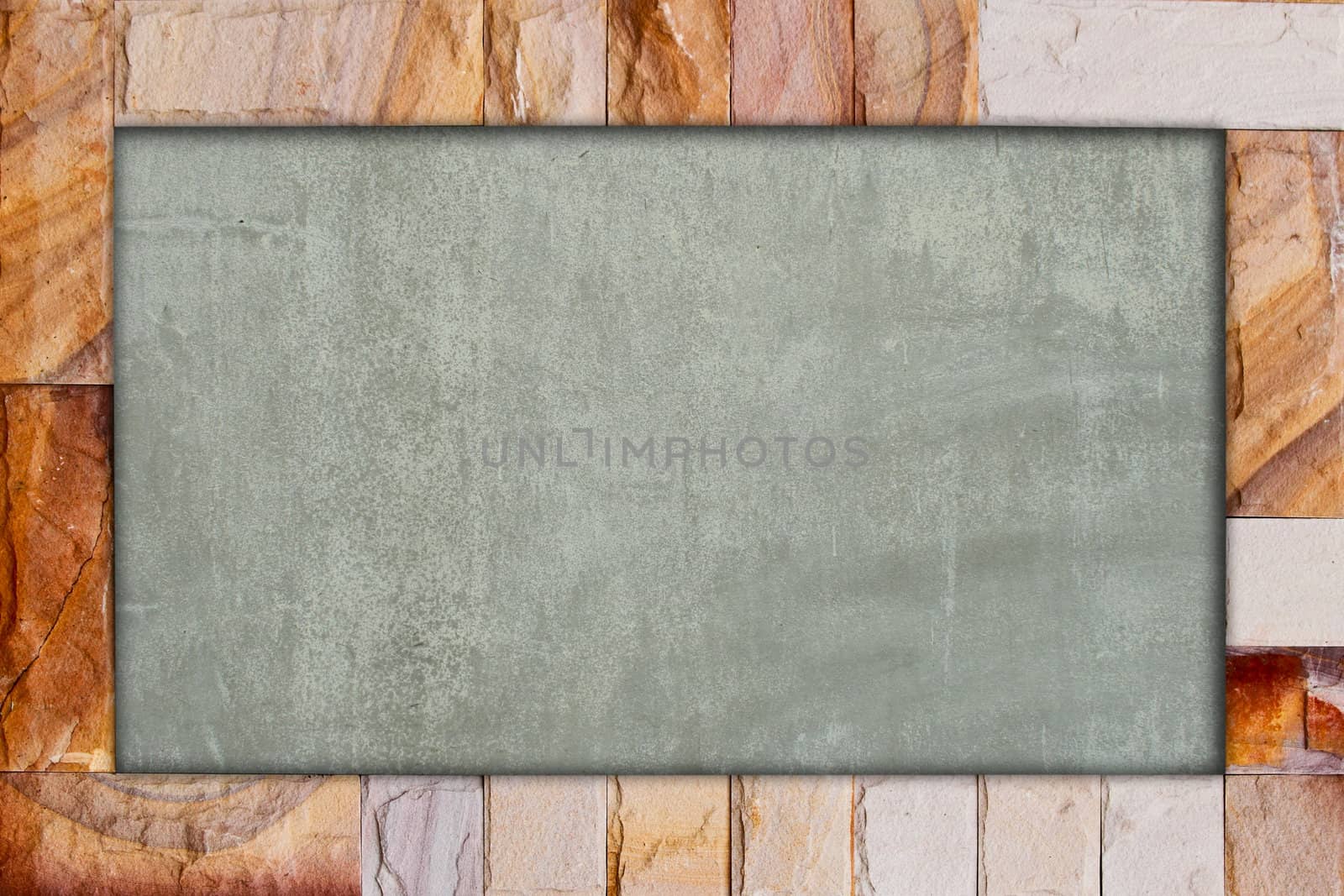 Stone brick frame with cement background