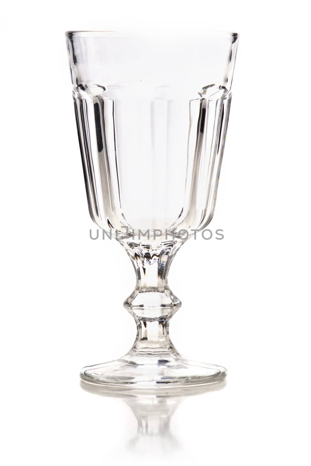 Empty Glass with reflection on a white background.