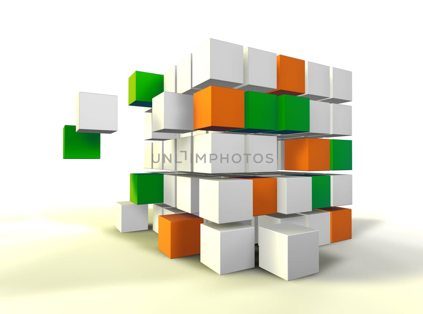 3d image of several cubes isolated in white