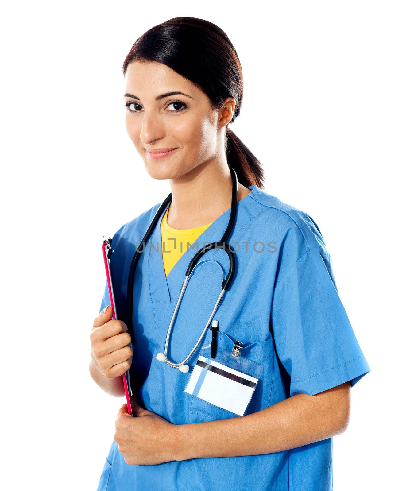 Beautiful lady doctor with stethoscope by stockyimages