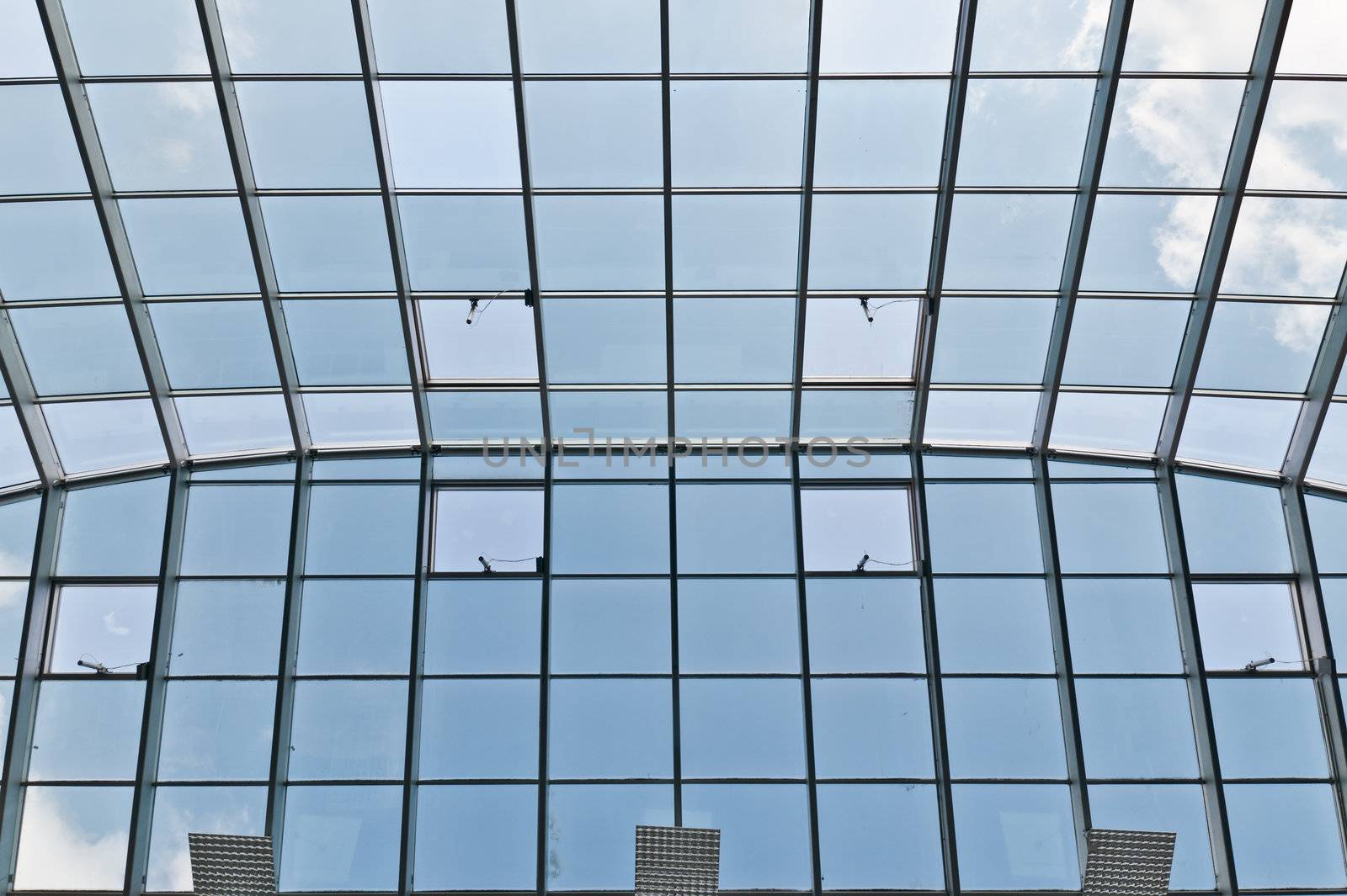 Photo of business center glass ceiling with window motors and heaters