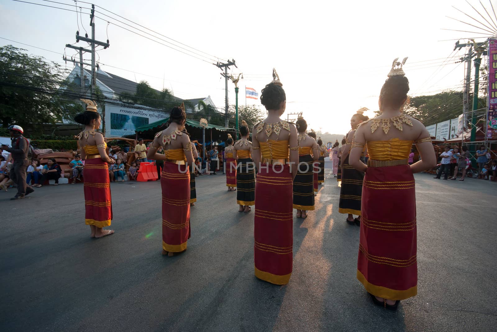 Phetchaburi, Thailand - March 28th:participants in Phranakhonkhiri festival parade 2013 on public street in front of Khao Wang  Phetchaburi on March 28th, 2013 in Phetchaburi Province, Thailand. 