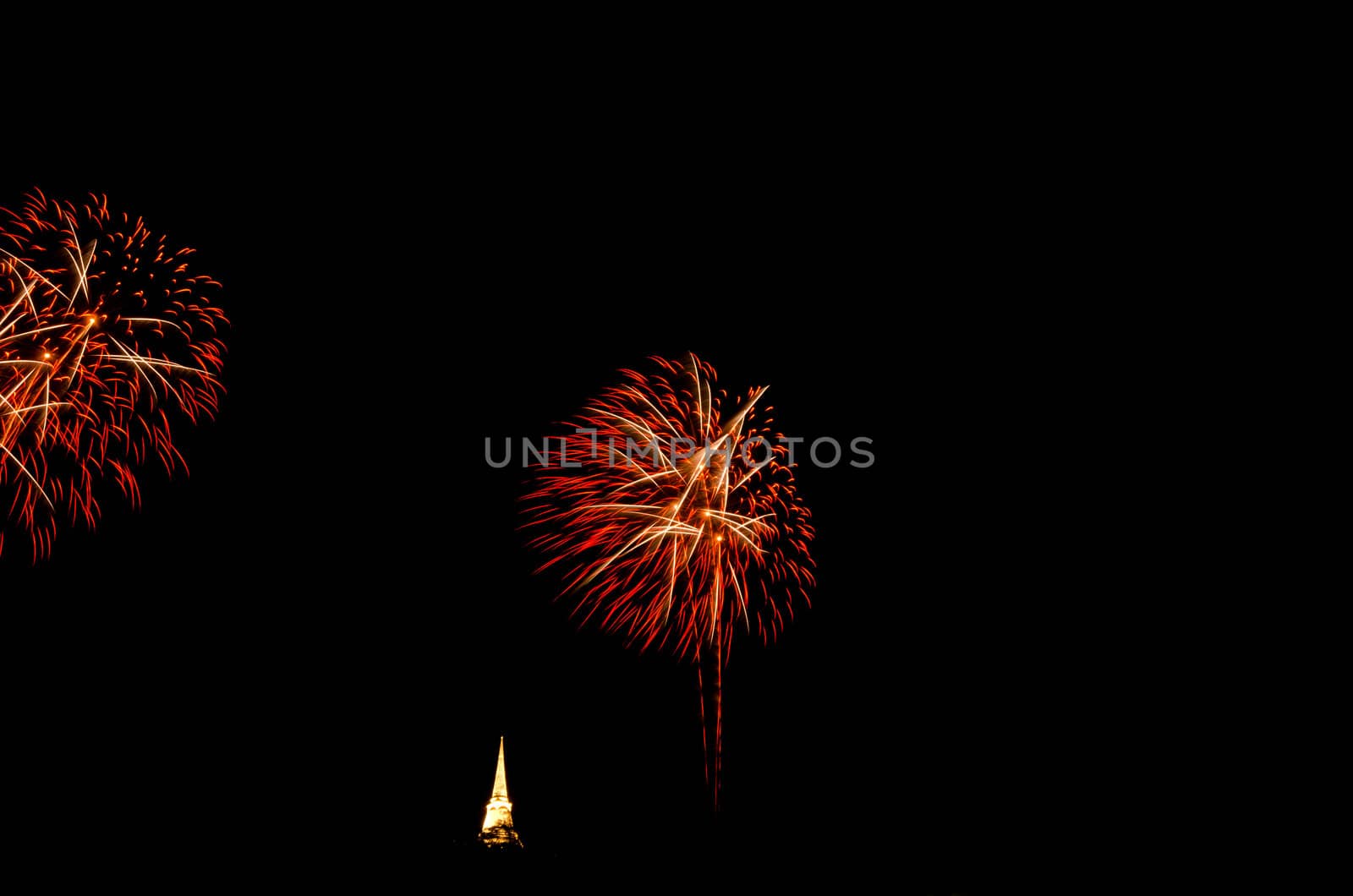 fireworks display above Thai pagoda at Khao Wang  Phetchaburi,Thailand