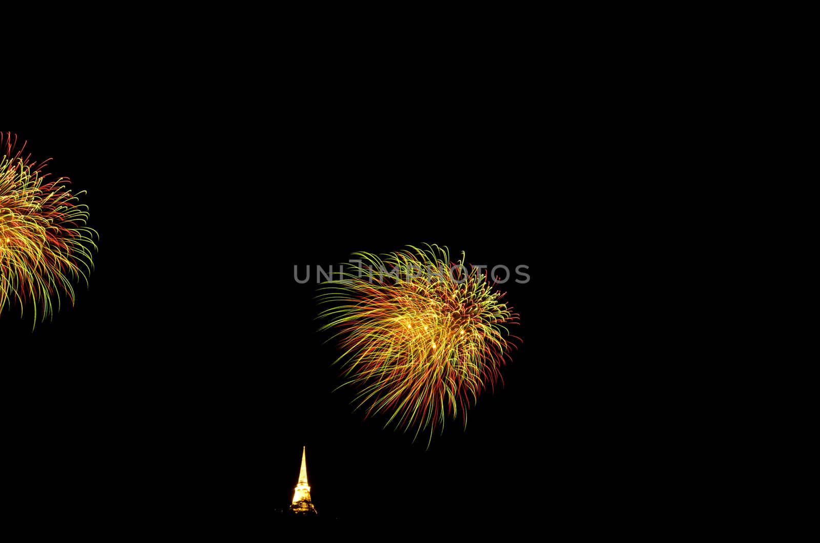 fireworks display above Thai pagoda at Khao Wang  Phetchaburi,Thailand