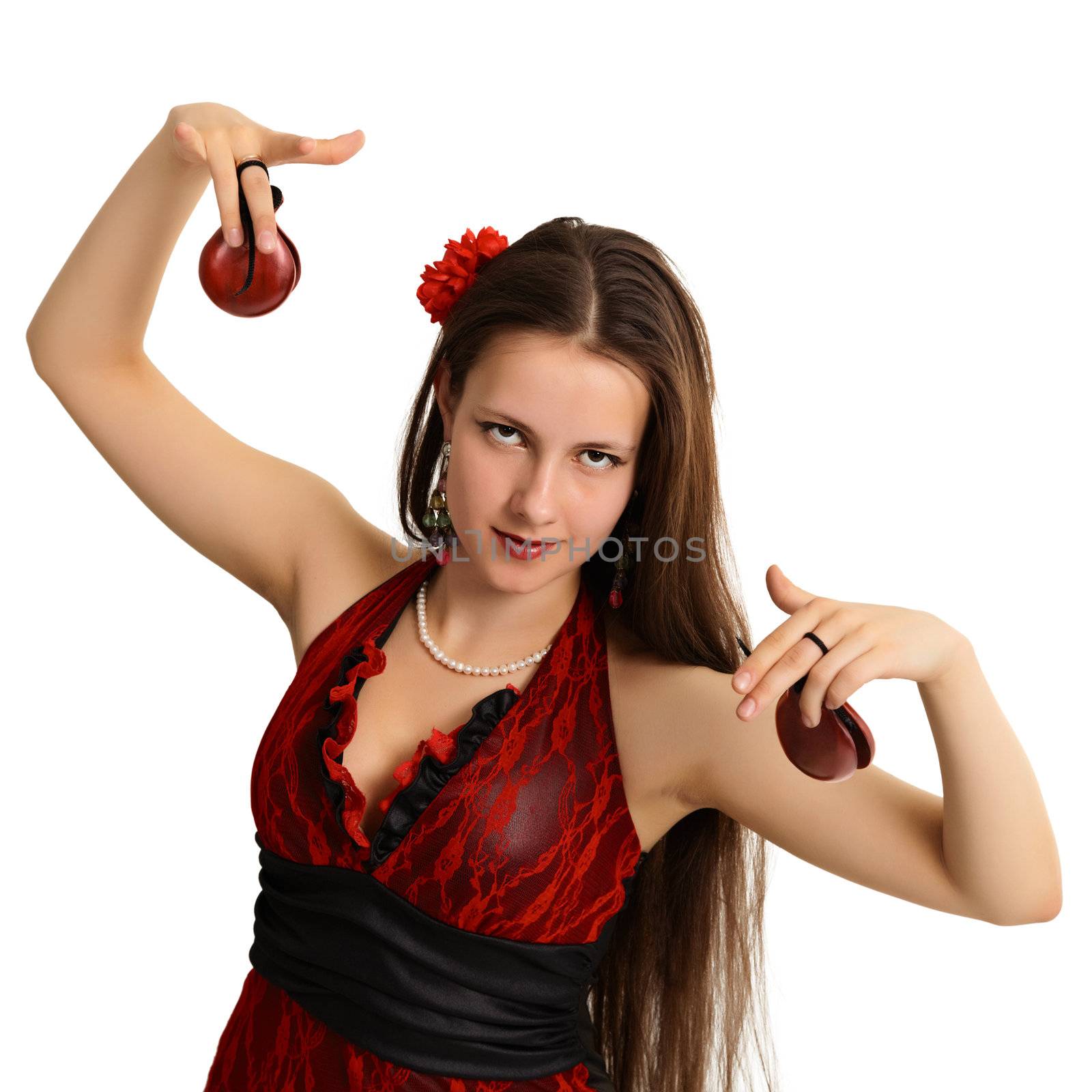 Young beautiful girl with castanets - dancer by pzaxe
