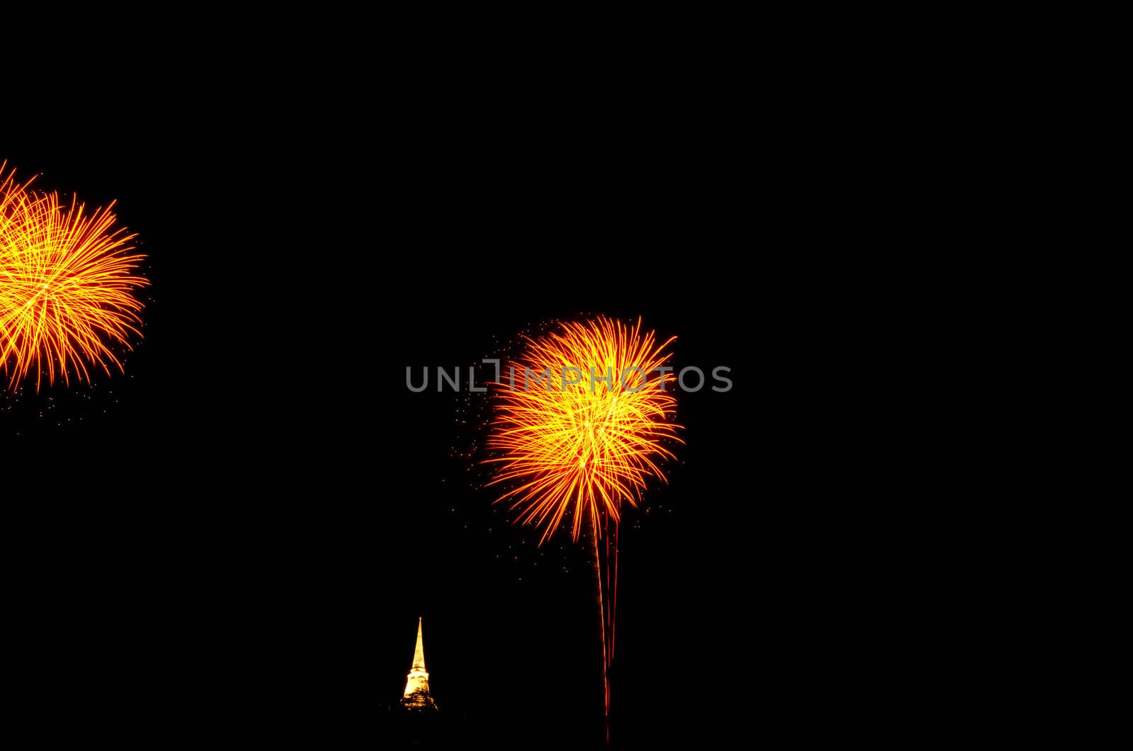 fireworks display above Thai pagoda at Khao Wang  Phetchaburi,Thailand