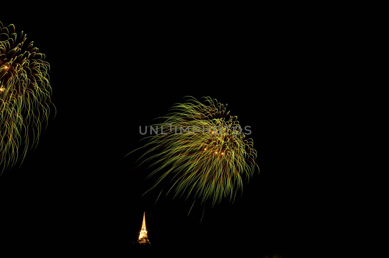 fireworks display above Thai pagoda at Khao Wang  Phetchaburi,Thailand