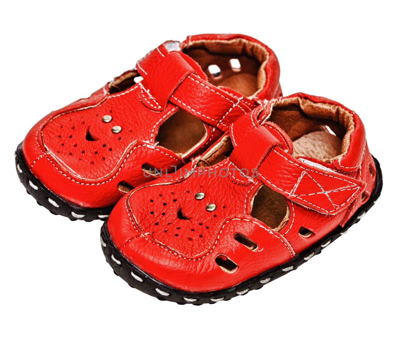 Small red leather sandals for a child by pzaxe