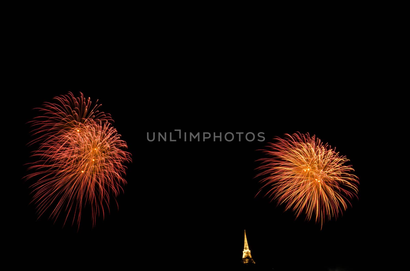 fireworks display above Thai pagoda at Khao Wang  Phetchaburi,Thailand