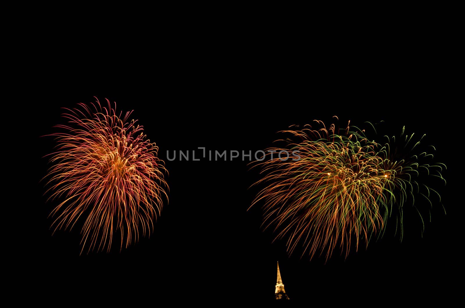 fireworks display above Thai pagoda at Khao Wang  Phetchaburi,Thailand