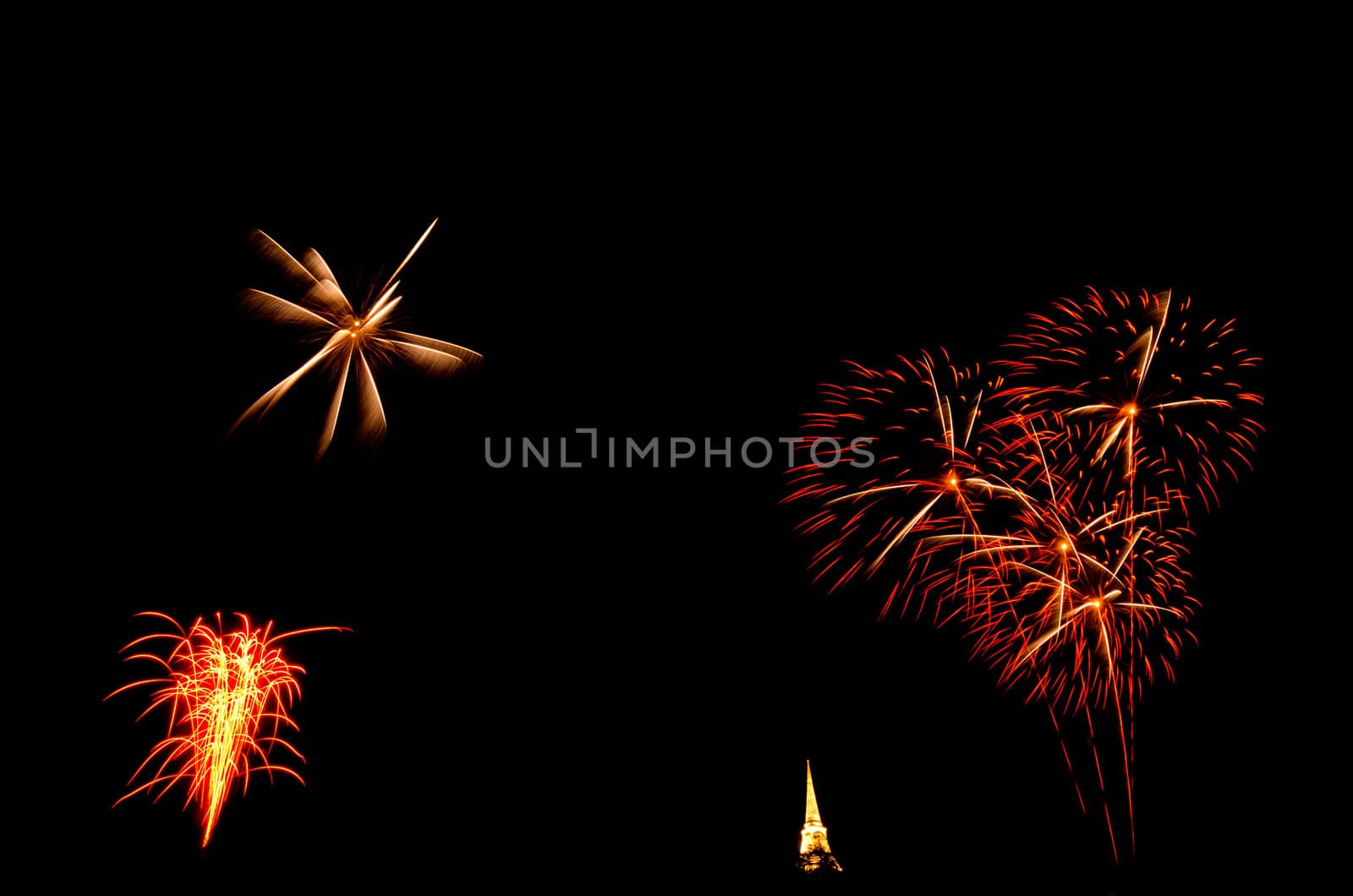 fireworks display above Thai pagoda at Khao Wang  Phetchaburi,Thailand