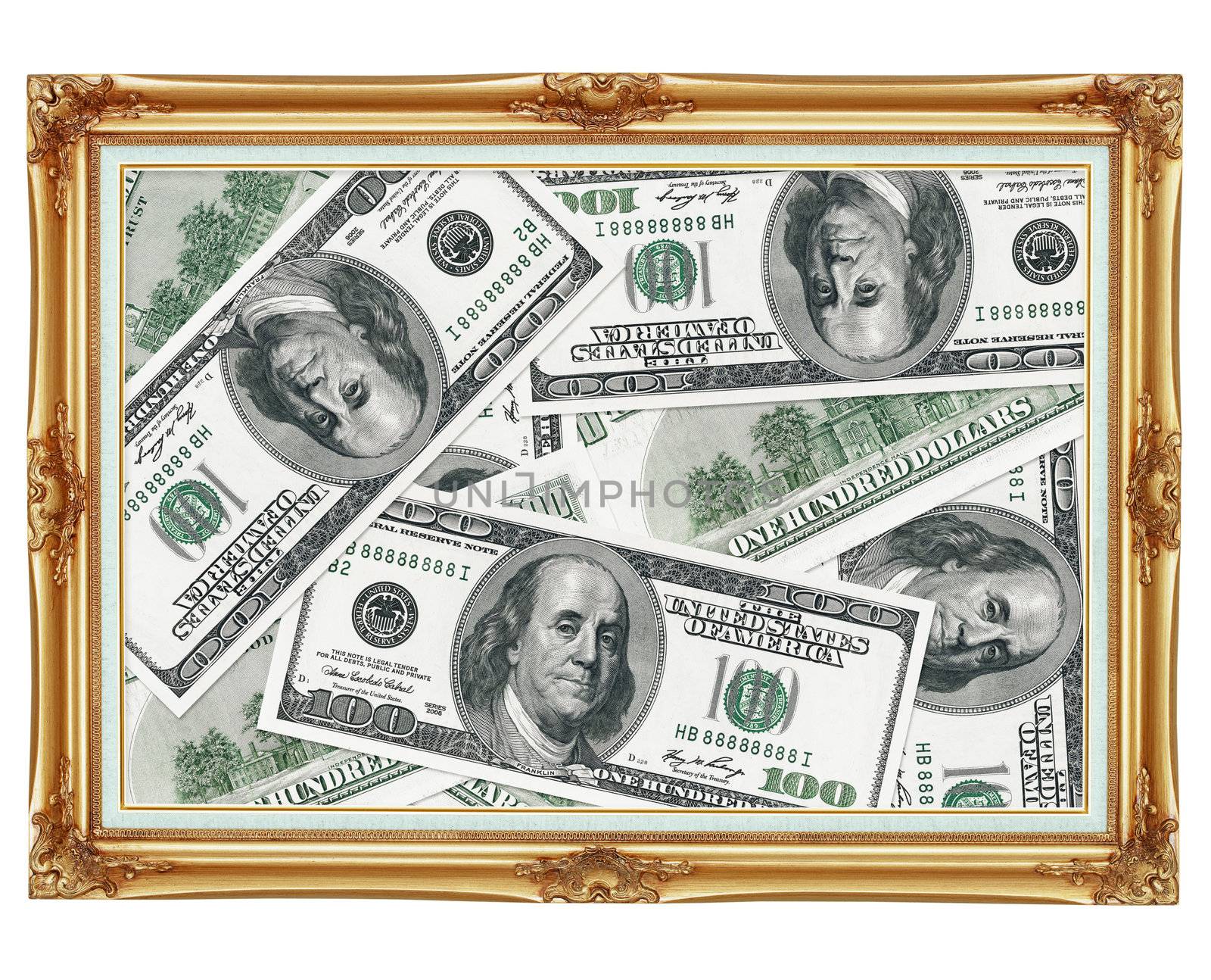 Picture in the old golden frame - money - dollars by pzaxe