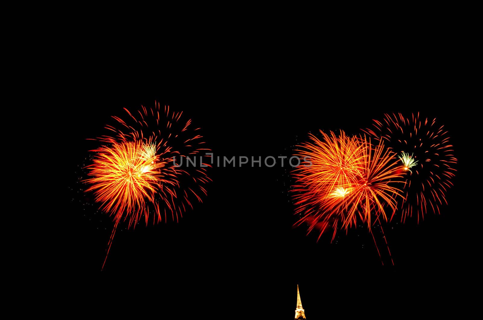 fireworks display above Thai pagoda at Khao Wang  Phetchaburi,Thailand