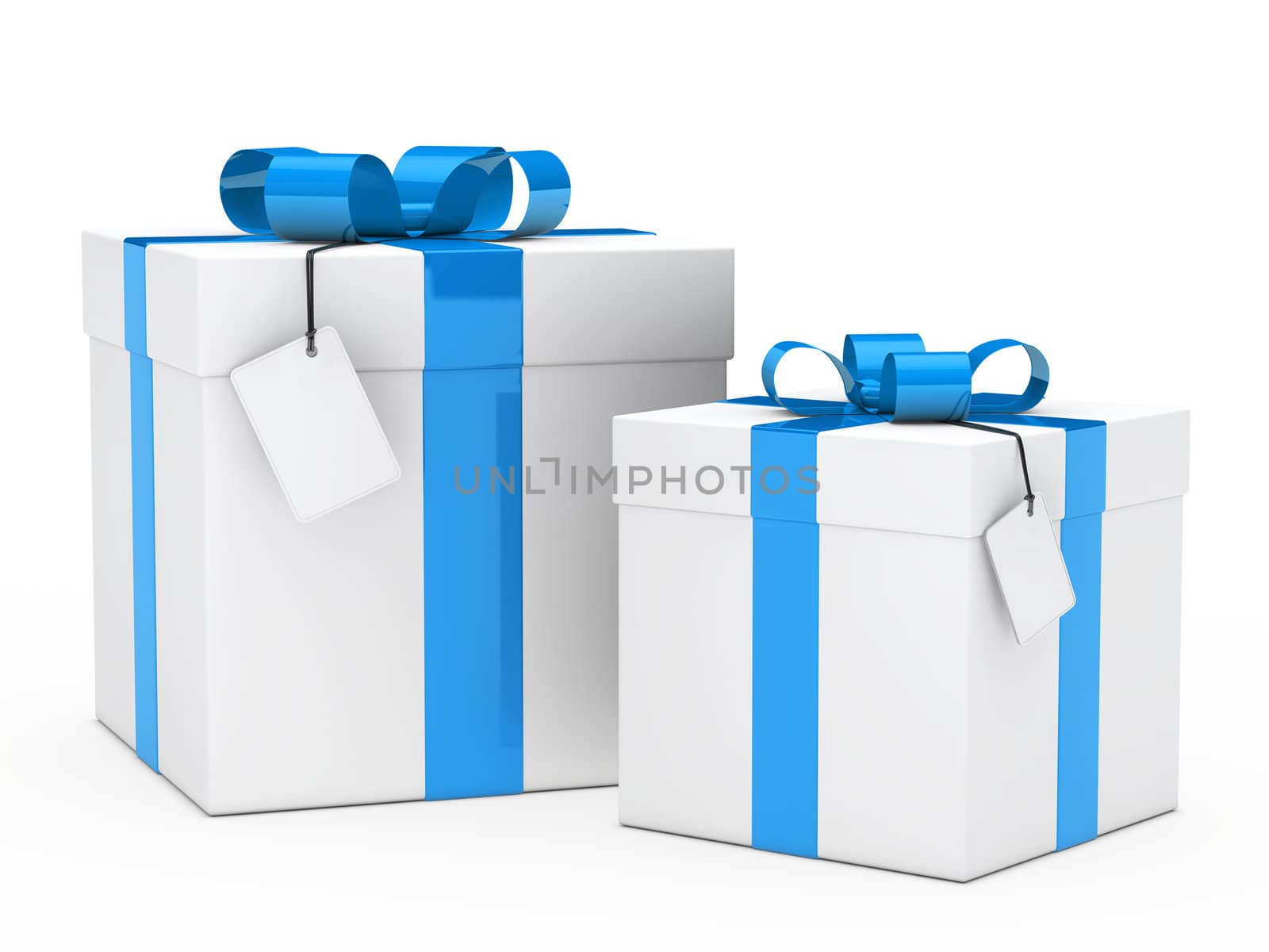 two christmas gift box with blue ribbon