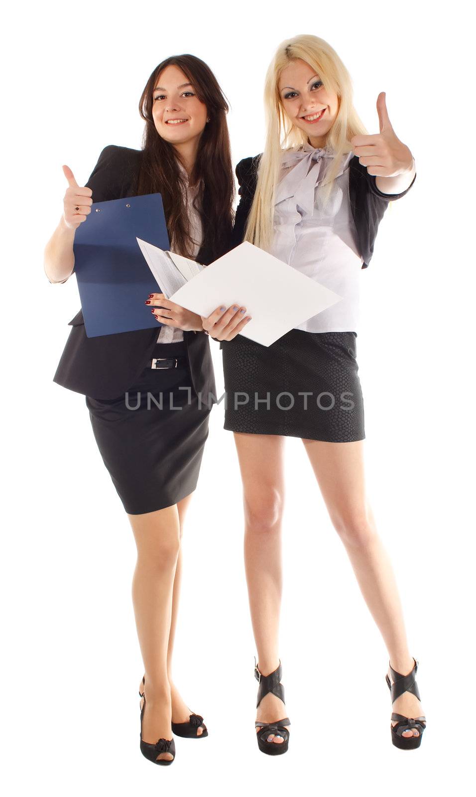 Two businesswoman with advisor and finger Ok by nigerfoxy