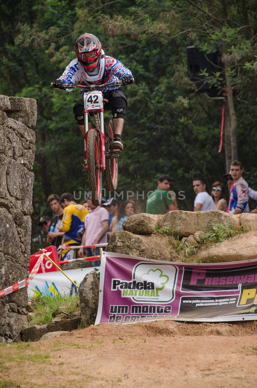 VIANA DO CASTELO, PORTUGAL - MAY 13: Andre Rocha during the 4th Stage of the Taca de Portugal Downhill Vodafone on may 13, 2012 in Viana do Castelo, Portugal.
