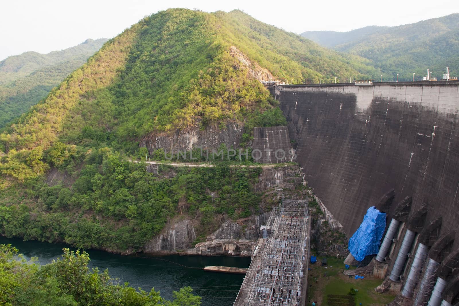 The Bhumibol Dam(formerly known as the Yanhi Dam) in Thailand. The dam is situated on the Ping River and has a capacity of 13,462,000,000 cubic meter.