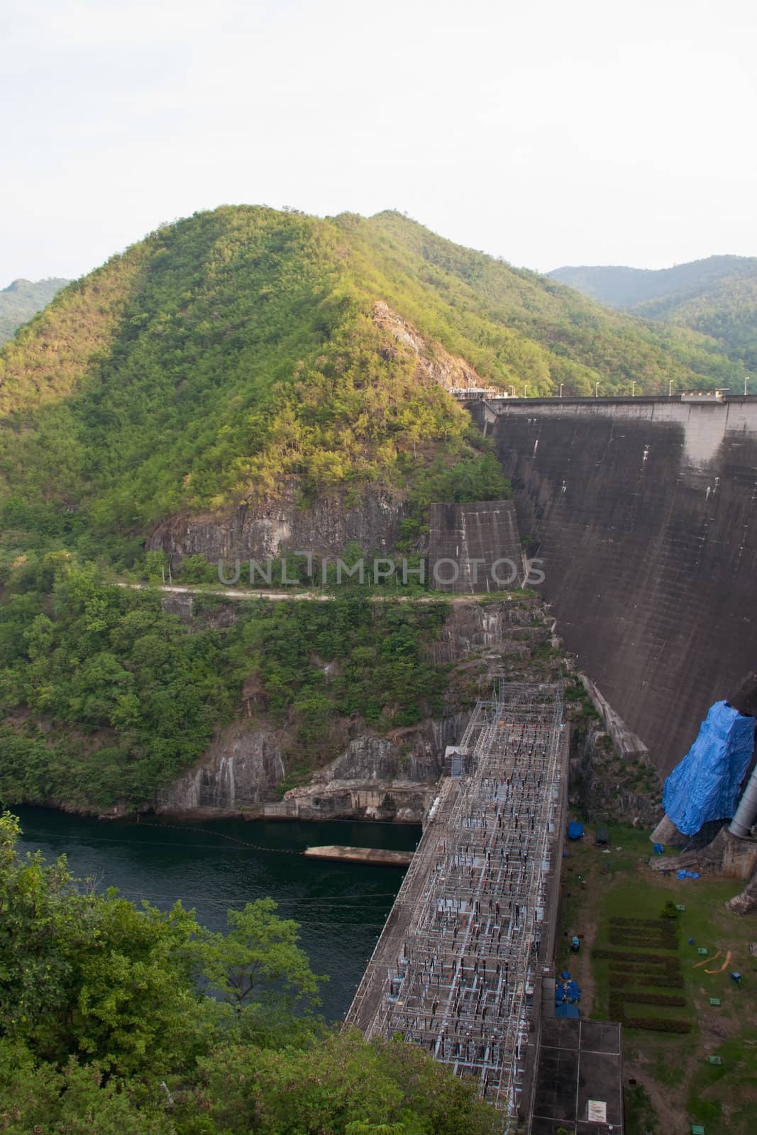 The Bhumibol Dam(formerly known as the Yanhi Dam) in Thailand. The dam is situated on the Ping River and has a capacity of 13,462,000,000 cubic meter.