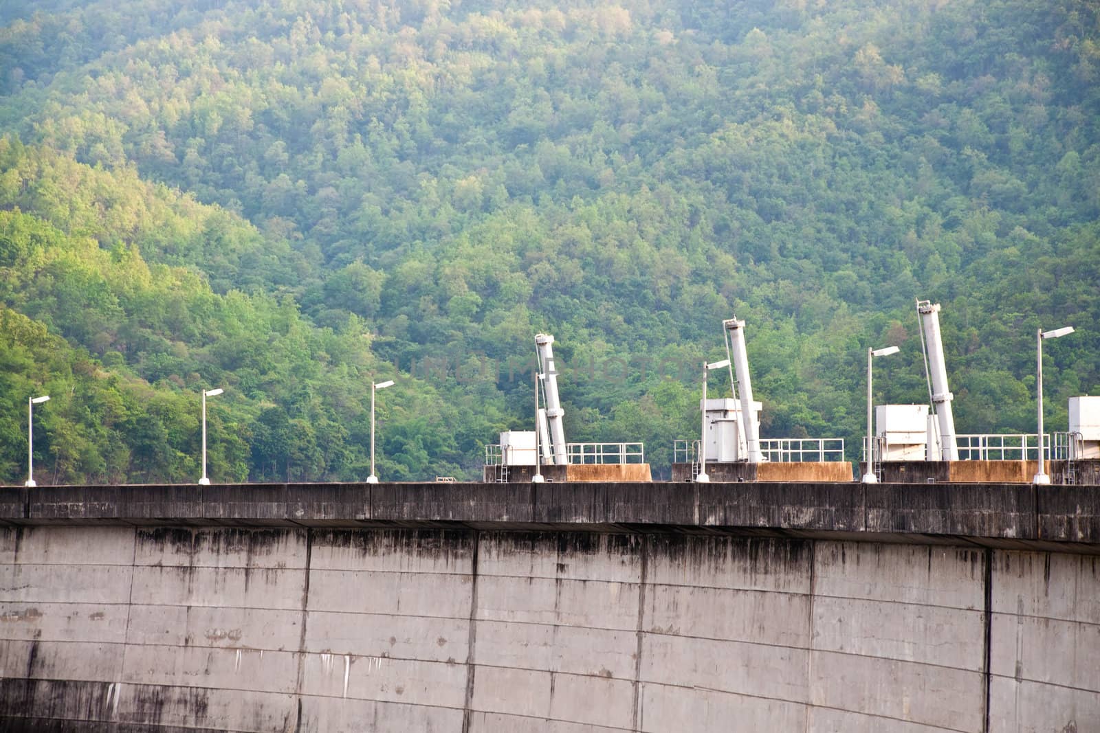 The Bhumibol Dam(formerly known as the Yanhi Dam) in Thailand. The dam is situated on the Ping River and has a capacity of 13,462,000,000 cubic meter.