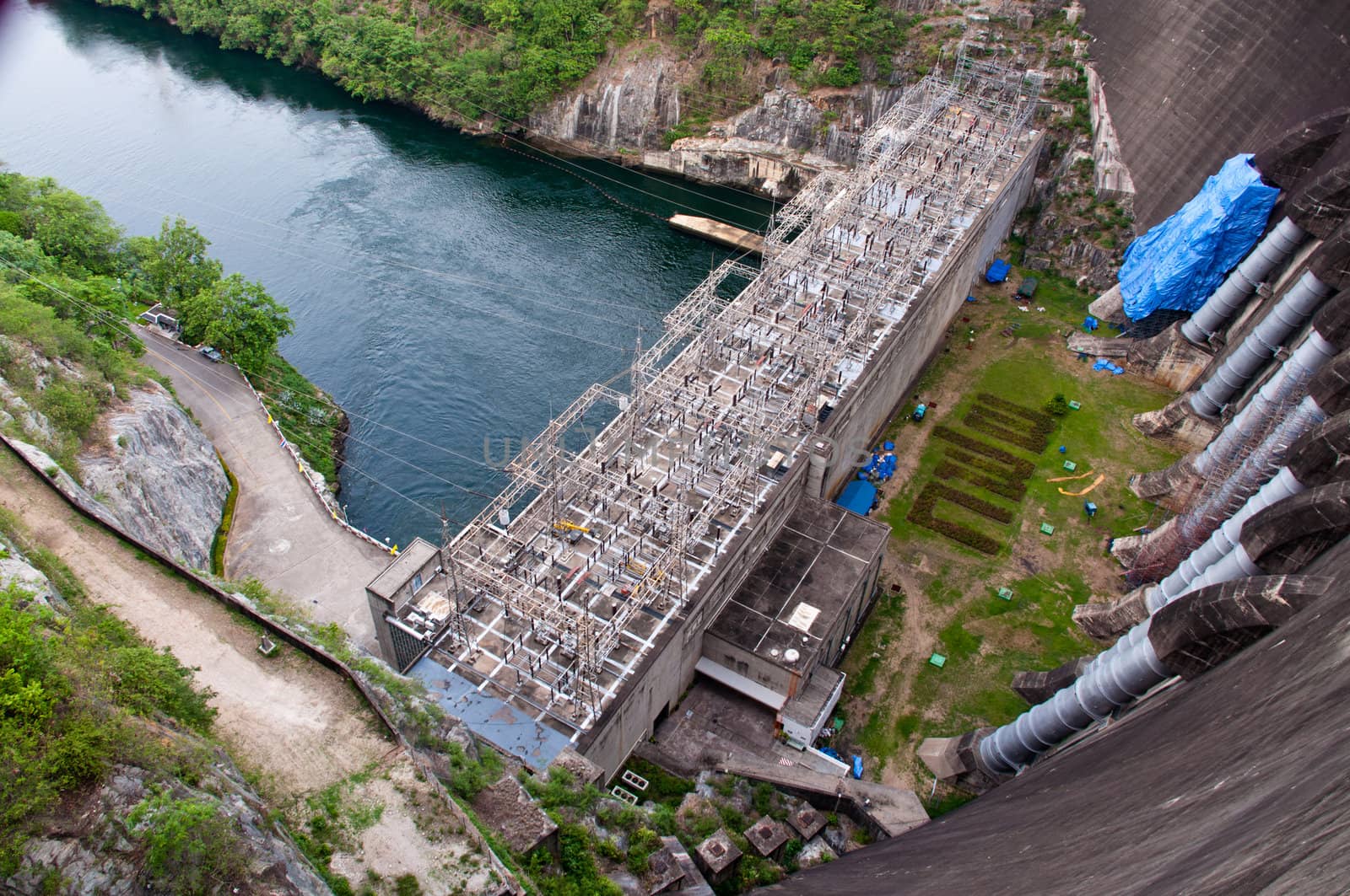 The Bhumibol Dam(formerly known as the Yanhi Dam) in Thailand. The dam is situated on the Ping River and has a capacity of 13,462,000,000 cubic meter.