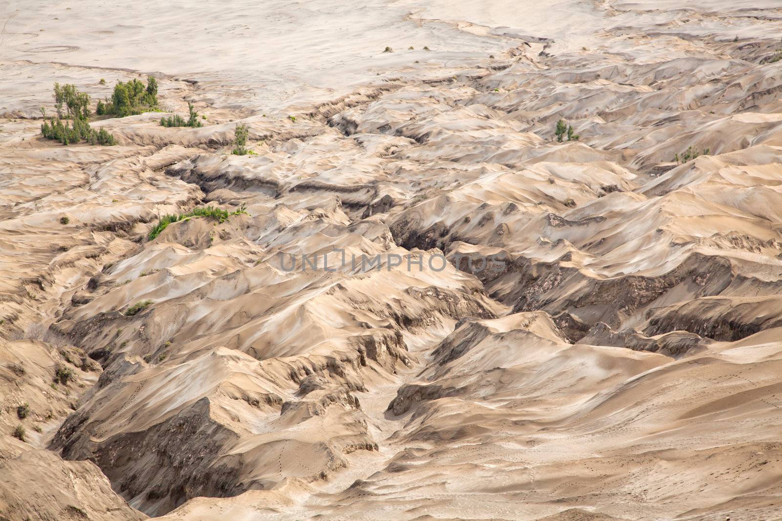 Desert Sand Dune Mountain Landscape of Bromo Volcano crater, East Java Island Indonesia