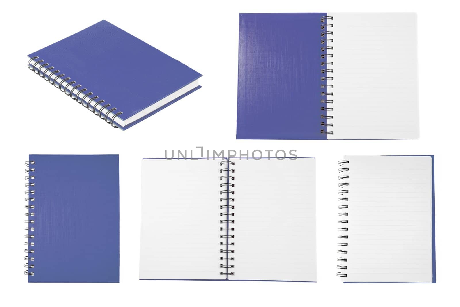 blue notebook collection isolated on white background