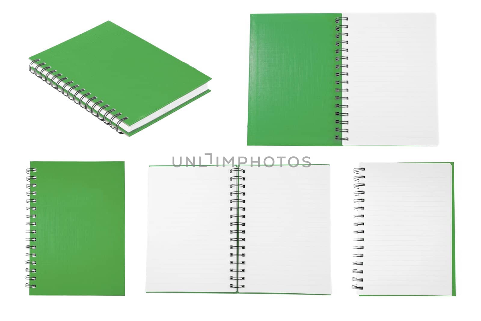 green notebook collection isolated on white background