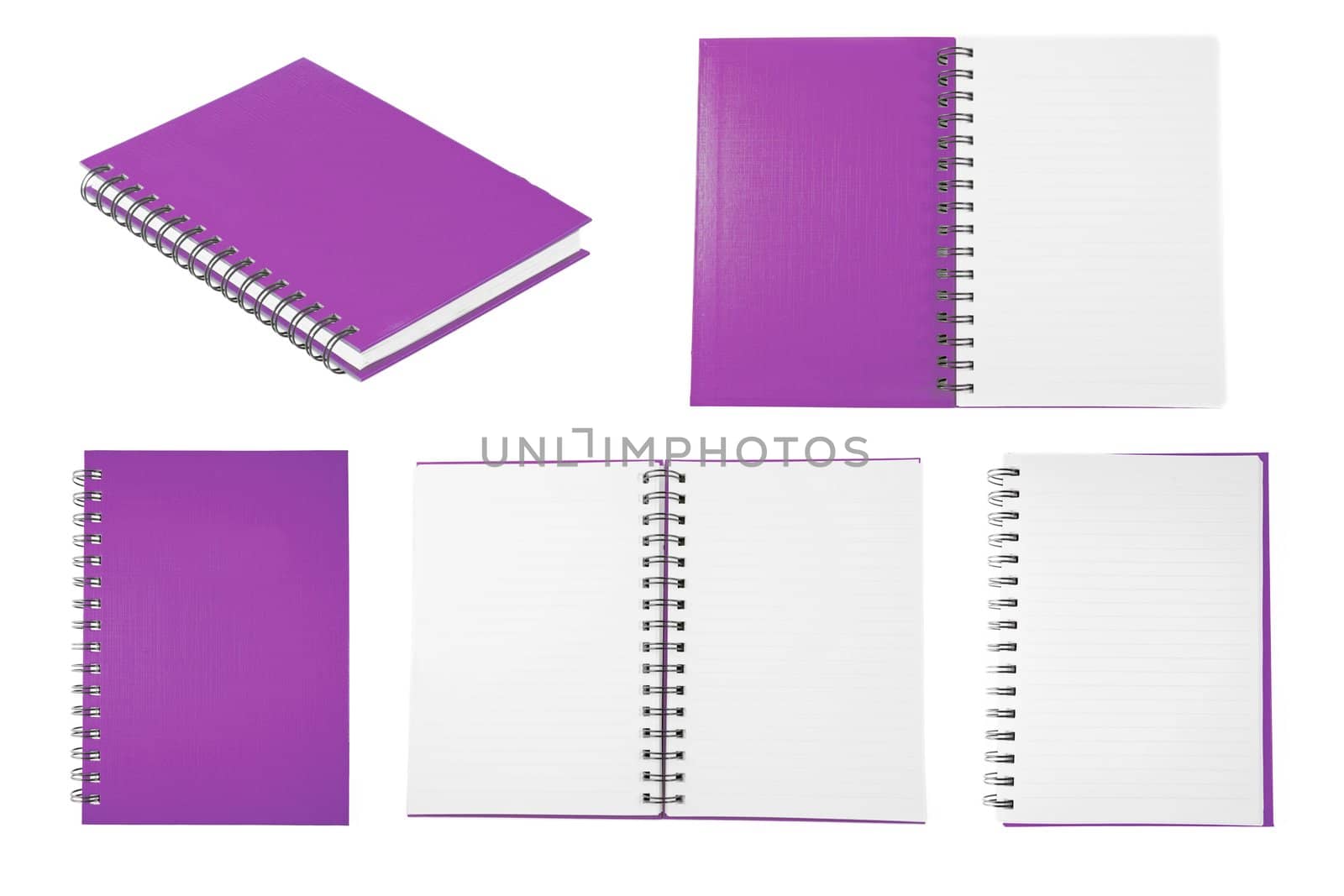 purple notebook collection isolated on white background