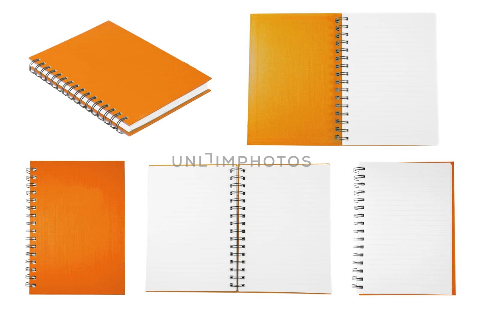 orange notebook collection isolated on white background